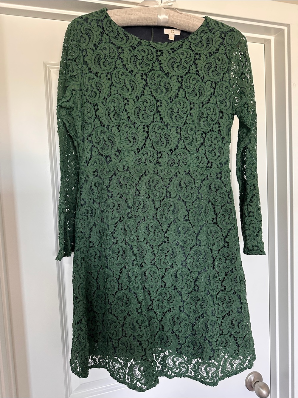 Green Lace Long-Sleeve A-Line Dress
